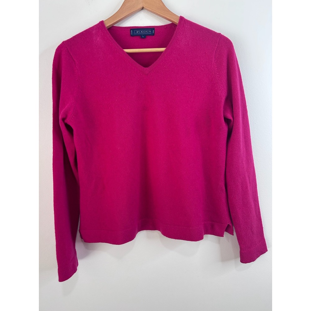 J McLaughlin Womens V-Neck Cashmere Blend‎ Sweater Sz S Fuchsia Luxury Preppy